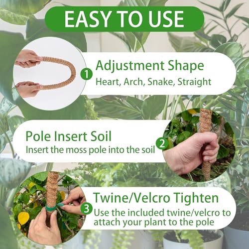 Bendable Moss Pole, 2 Pack 46'' Monstera Plant Support, Large Moss Pole for Indoor Potted Plants