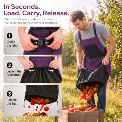 Gardening Apron with Pockets, Heavy Duty Canvas Harvest Apron - color: Purple