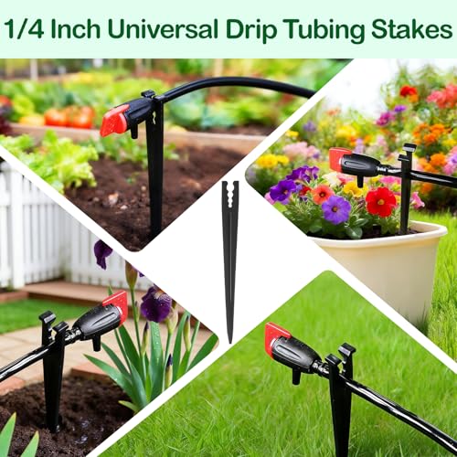 100 Pieces Drip Irrigation Support Stakes for 1/4 Inch Drip Tubing, 1/4" Tubing Hold Stakes Tool for Irrigation System Hose & Emitter Support for Vegetable Flower Beds Lawn Supplies - size: 1/4" Drip Stakes