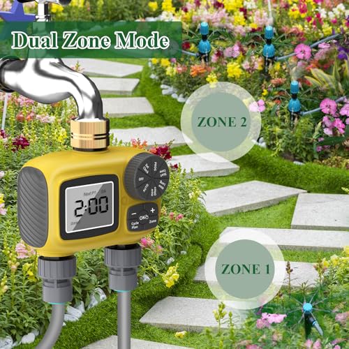 150FT Drip Irrigation System Kit with 2 Zone Water Timer for Garden