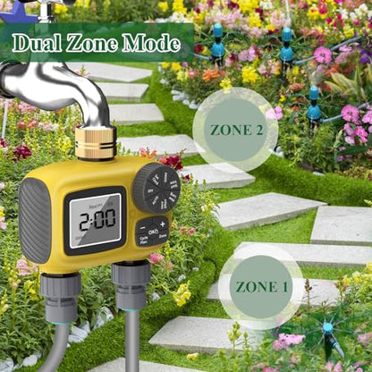 150FT Drip Irrigation System Kit with 2 Zone Water Timer for Garden