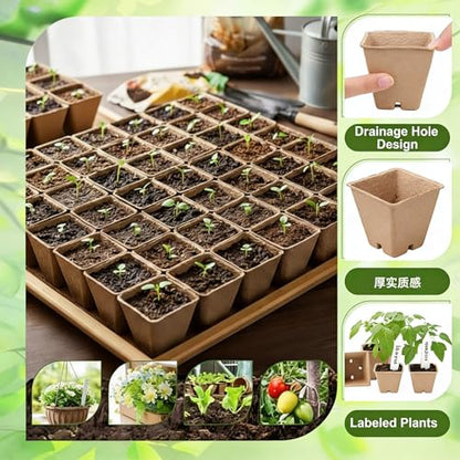 500 Sets Seed Starter Plant Pot Kit, 2.36" Square Peat Pots, Compressed Coir Fiber Potting Soil, Biodegradable Nursery Pot Bulk, Garden Germination Container with Planting Labels for Plant