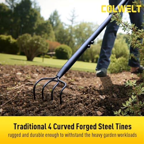 Colwelt 4 Tine Cultivator Rake 59'', 4 Prong Claw Garden Rake Long Handle