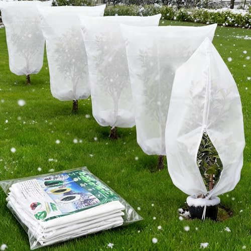 Plant Covers Wind and Frost Protection, Plant Covers with Zipper Drawstring - color: White