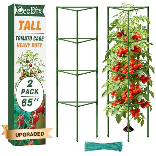 ZeeDix 65 Inch Heavy Duty Tall Tomato Cages for Garden 2 Pack - size: 65 Inch