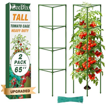 ZeeDix 65 Inch Heavy Duty Tall Tomato Cages for Garden 2 Pack - size: 65 Inch