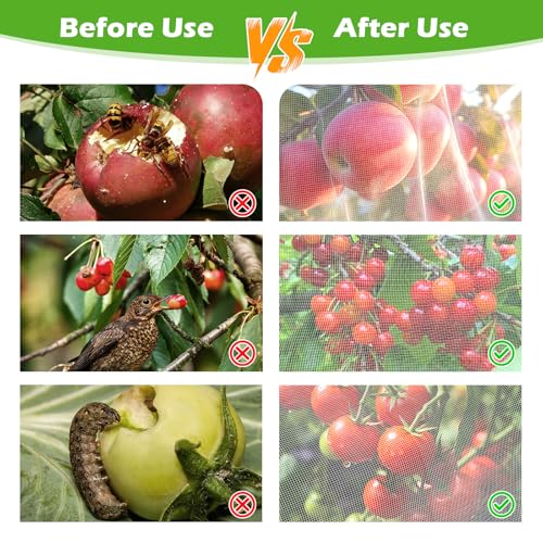 4PCS 4.6Ft × 5.9Ft Fruit Tree Netting with Zipper and Drawstring, 60 Mesh Thickened Garden Bird Netting for Blueberry Bushes, Fruits, Vegetables, Insect Bird Barrier Mesh Protective Cover - size: 4.6Ft × 5.9Ft