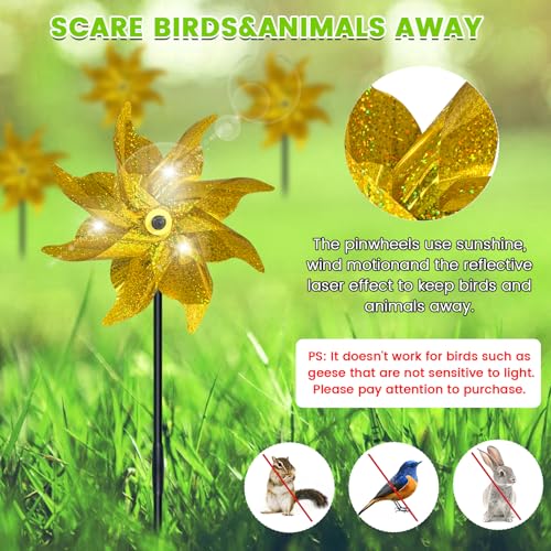 10 PCS Reflective Pinwheels for Yard and Garden Bird Devices Pre-Installed Sparkly Wind Spinner Deterrent to Scare Birds Away from Yard Patio Farm (Yellow) - color: Yellow
