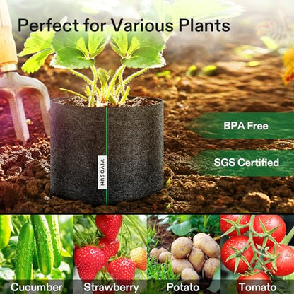 VIVOSUN 5-Pack 1 Gallon Grow Bags with Self-Adhesive Side for Transplanting - size: 1 gallon