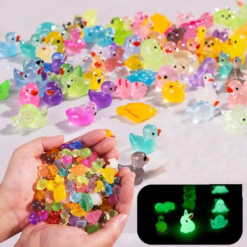 120pcs Tiny Resin Animals Figures to Hide Mini Resin Animals Bulk for Miniature Fairy Garden Accessories Micro Landscape Aquarium Potted Decoration - color: 120p-luminous Animals