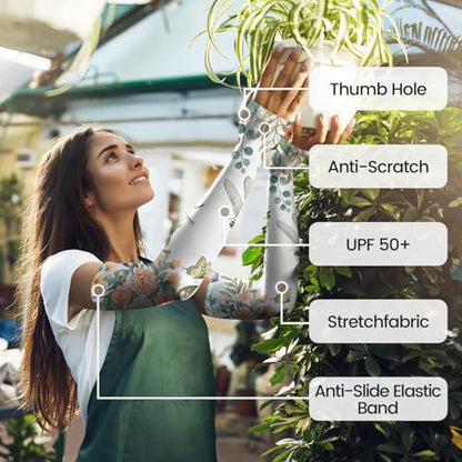 YPHCDO Gardening Sleeves for Women Sun Protection Cooling Arm Sleeves - color: Green White
