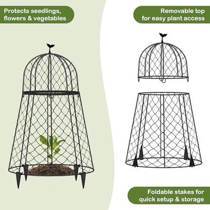 10 Packs Garden Cloches for Plants, Plant Protectors from Animals, Chicken Wire Cloche, Plant Cloche and Cage, Protection for Your Plants and Seedlings, 13" D x 20" H - Black - size: 10pcs - 20" High