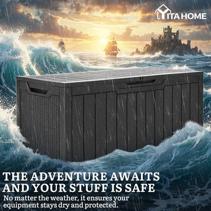 YITAHOME 100 Gallon Large Outdoor Deck Box - color: Dark Grey, size: 100 Gallon