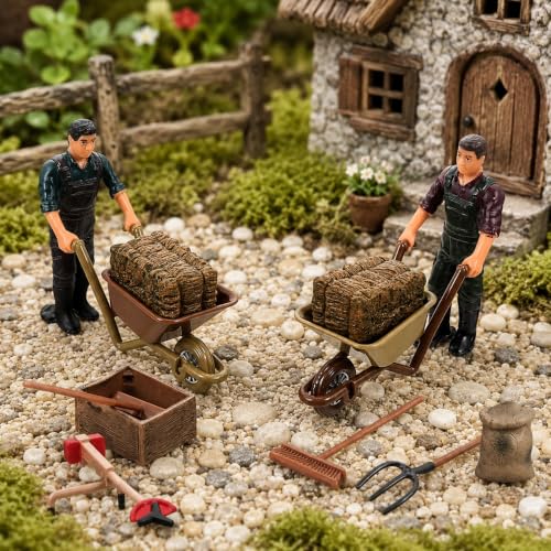 Garneck 12 Piece Miniature Farm Accessories Farmer Figures Tool Diorama Set