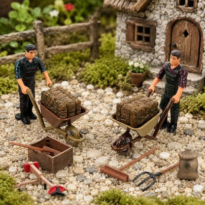Garneck 12 Piece Miniature Farm Accessories Farmer Figures Tool Diorama Set