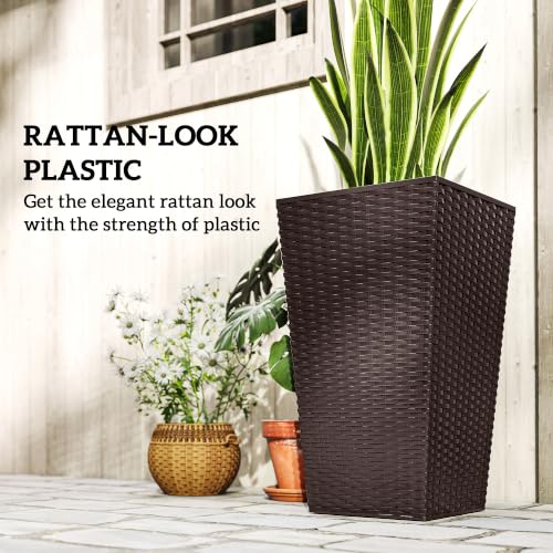 Outsunny 24 in Taper Tall Planters for Outdoor Plants Set of 3, Brown - color: Brown