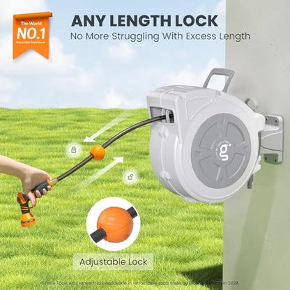 Giraffe Tools Retractable Hose Reel 1/2" x 65 ft Wall Mount Auto Rewind - size: 65ft