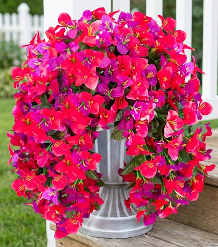 2 PCS Bougainvillea Artificial Hanging Flowers Plants for Outdoors, Mix - color: Purple + Hot Pink