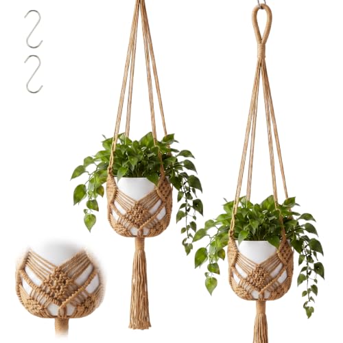 Shappy 2 Pack Boho Macrame Plant Hanger for Indoor - color: Jute Color, size: Style B