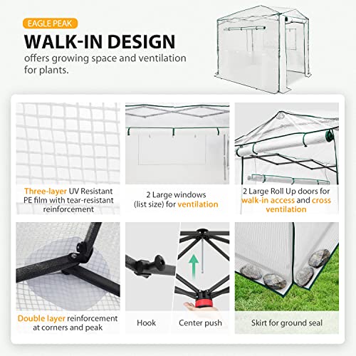 EAGLE PEAK 8x6 Easy Setup Pop Up Greenhouse, Clear/White - color: Clear/White, size: 8x6
