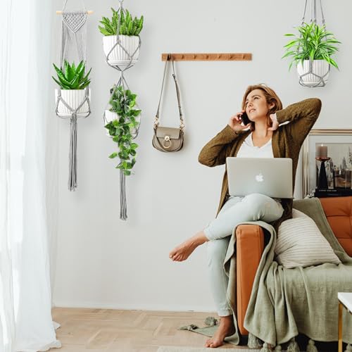 SFENNGPET Macrame Plant Hangers, 6Pack Hanging Planters for Indoor Plants - color: Gray