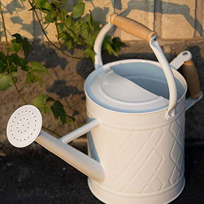 1 Gallon White Metal Watering Can with Wooden Handles - color: White, size: 1 Gallon
