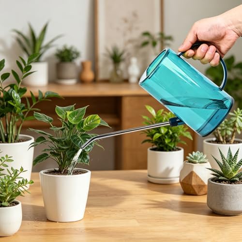 Hand Plastic Watering Can - with Long Spout - 1/4 Gallon - 34 Oz - Blue - color: Blue