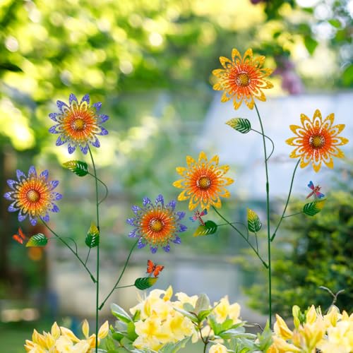 Metal Flowers for Outside,2 Pack Sunflower Decorative Garden Stakes - color: Flower-2 Pack（1）