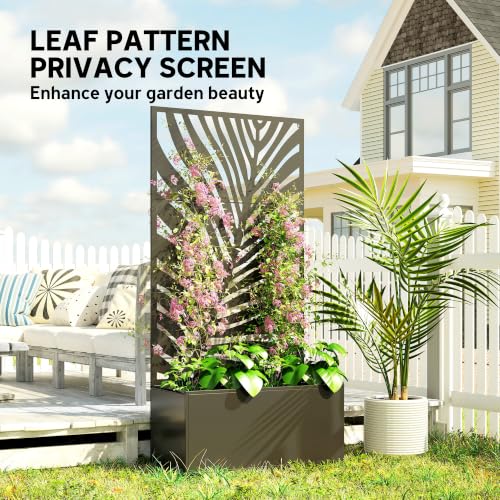 Outsunny Metal Planter Box with Trellis, 71" Tall Trellis Privacy Screen