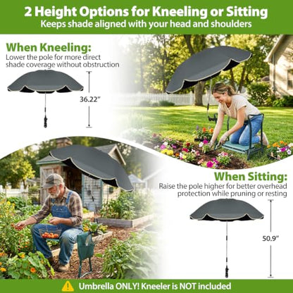 Garden Kneeler Umbrella with Clamp,42” Canopy, UPF50+ Sun Protection - color: Grey