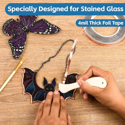 Copper Foil Tape for Stained Glass, Pure Copper, Black Adhesive Backing - color: Black, size: 1/4inch