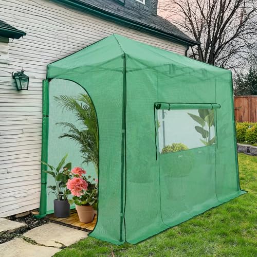 EAGLE PEAK 10x5 Easy Setup Pop Up Greenhouse, Lean-to Design, Clear/Green - color: Clear/Green, size: 10x5
