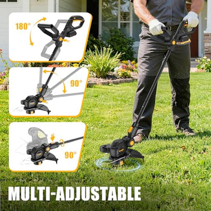 3-IN-1Cordless Weed Eater Compatible with Dewalt 20V MAX Battery, 12-Inch String Trimmer Edger & Mini Mower, 8500RPM Auto Feed Weed Wacker w/Adjustable Handle (Tool Only)