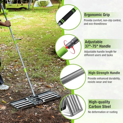 WORKPRO Lawn Leveling Rake, 30"x10" Rake with 6FT Adjustable Handle - size: 30''x10''-6FT