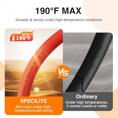 SPECILITE 1" x 100FT Hot/Cold Rubber Garden Water Hose, -50℉-190℉, Red - color: 1"ID Red, size: 100ft