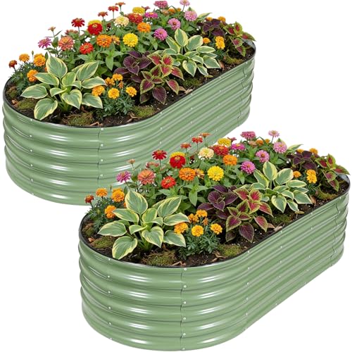 Galvanized Raised Garden Bed,2PCS 6x3x1.4ft Planter Box,OliveGreen - color: Olive Green, size: 6x3x1.4ft (2pcs)