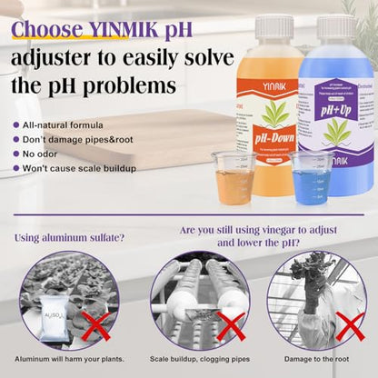 YINMIK General Hydroponic pH Up Down Liquid, pH Control kit Adjust pH Level - color: Orange Blue pH Up Down