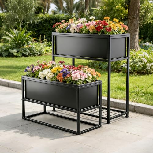 Raised Garden Bed Elevated Planter Box with Legs Black 1 Set - size: Two-piece set