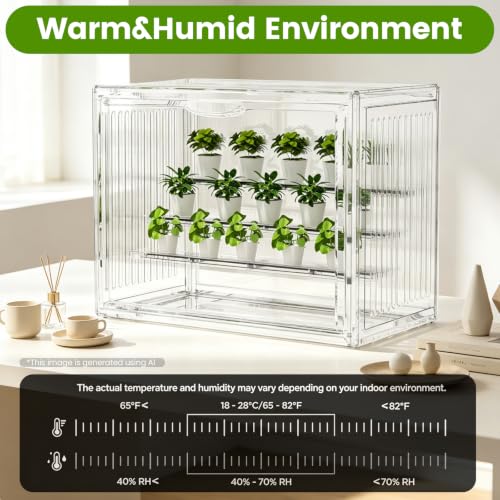 BOHOIDEE 14.17"X10.63"X8.66" Mini Greenhouse for Indoor, Clear Portable Tabletop Green House with Magnetic Door for Small Plants Nursery Germination and Display(1, Medium-B) - size: Medium-B