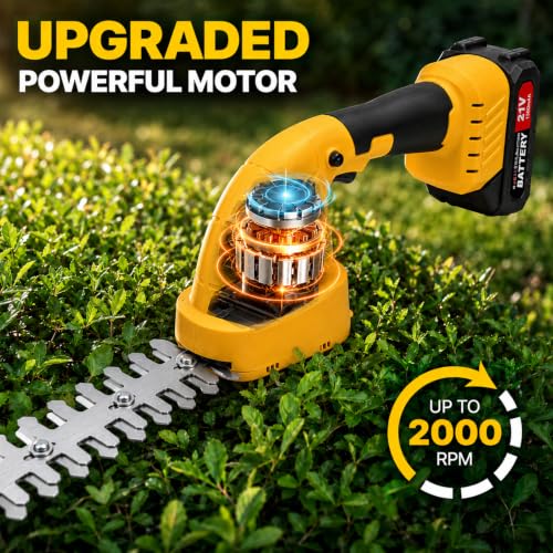 2-in-1 Cordless Hedge Trimmer & Grass Shear, 21V, Yellow