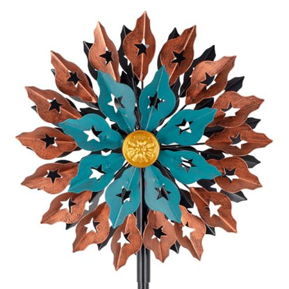 Viveta Kinetic Wind Spinner, 13" Dia Metal Wind Sculptures - color: Brown Blue-13“
