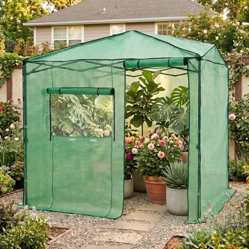 EAGLE PEAK 6x8 Easy Setup Pop Up Greenhouse, Side Door Design, Clear/Green - color: Clear/Green, size: 6x8
