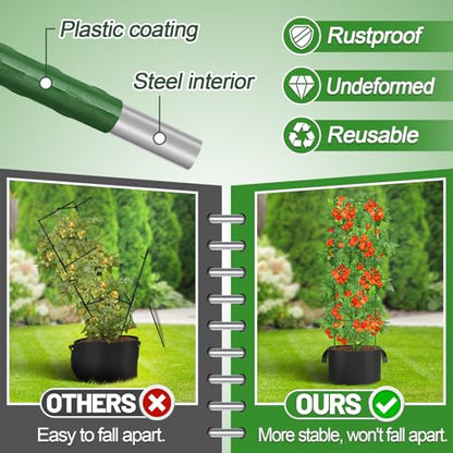 ANPHSIN Sturdy Triangle Tomato Cage with Movable 10 Gal Grow Bags, 3 Sets - style: 10 gallons