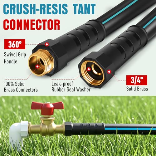 Garden Hose 100 ft x 5/8" with Nozzle, Water Hose Heavy Duty Flexible, Lightweight Kink-less Hybrid Hose with Swivel Handle, Male to Female Fittings (Blue, 100FT) - color: Blue, size: 100ft