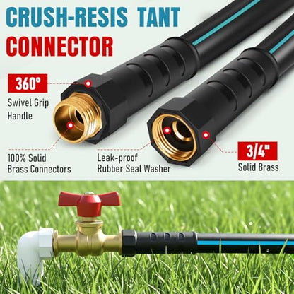 Garden Hose 100 ft x 5/8" with Nozzle, Water Hose Heavy Duty Flexible, Lightweight Kink-less Hybrid Hose with Swivel Handle, Male to Female Fittings (Blue, 100FT) - color: Blue, size: 100ft
