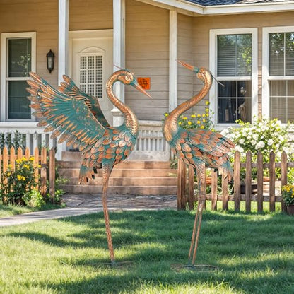 36.8" Blue Heron Garden Statue, Extra-Large Metal Cranes for Yard - color: 36" -Weathered Copper Blue
