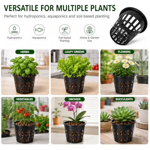 3 Inch Hydroponic Net Pots 100 Pack, Heavy Duty PP Net Cups for Seedlings