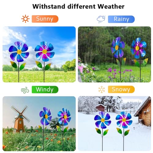 Viveta 2 Pack Garden Wind Spinners, Flower Metal Windmill - color: Blue and Pink