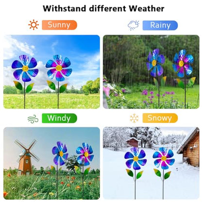 Viveta 2 Pack Garden Wind Spinners, Flower Metal Windmill - color: Blue and Pink
