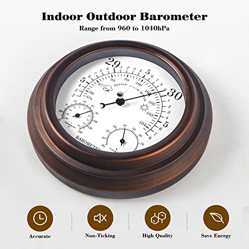 8 in Steel Barometer Thermometer Hygrometer Weather Station Wall Mounted